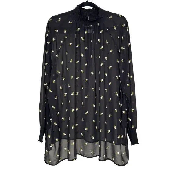 CAbi Black Sheer Embroidered Floral Blouse | XL Style 5338 Romantic Boho Top - Picture 3 of 10